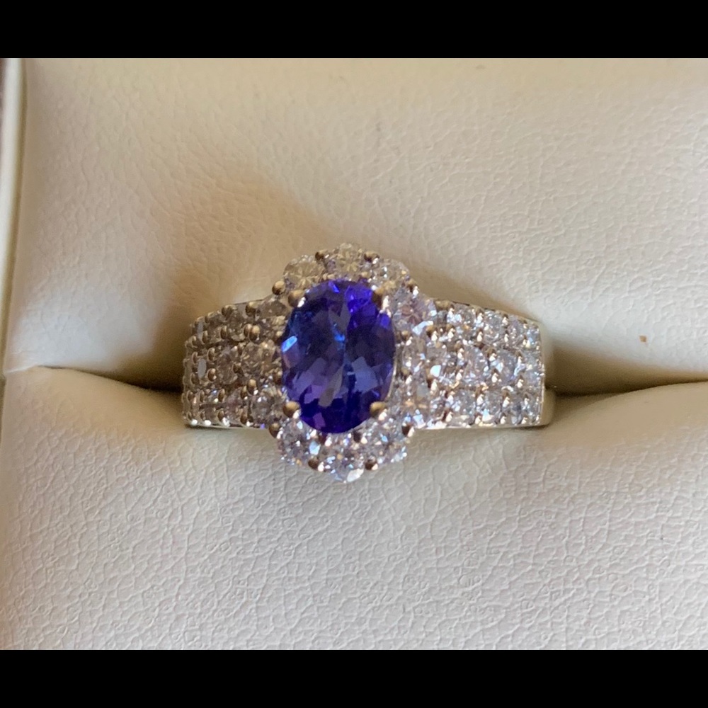 14k White Gold Tanzanite and Diamond Ring